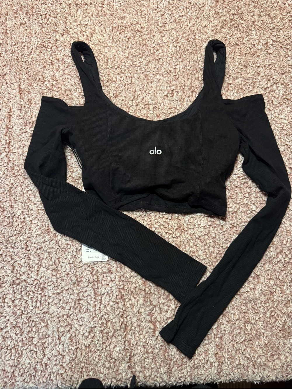 Black Cold-Shoulder Ribbed Crop Top - Picture 4 of 4